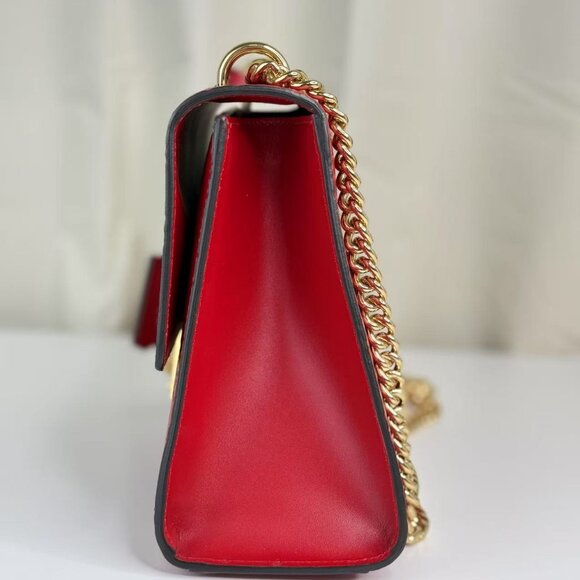 Gucci GG Logo Printed Red Leather Small Padlock Shoulder Bag with Gold Hardware - Picture 2 of 11